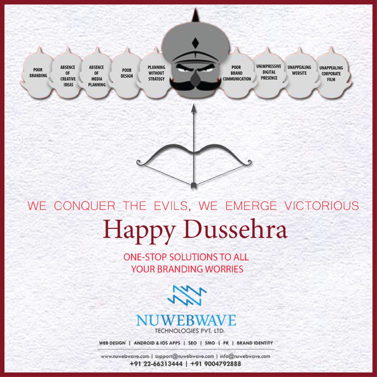 nuwebwave's tweet photo. Millions of greetings. Thousands of colours. Hundreds of wishes. Tons of sweets. Lots of smiles. Throughout your life.
Happy Dussehra to all!
#nuwebwave #seo #webdesigning #graphicdesigning #happydussehra https://t.co/GOOyANbsFd