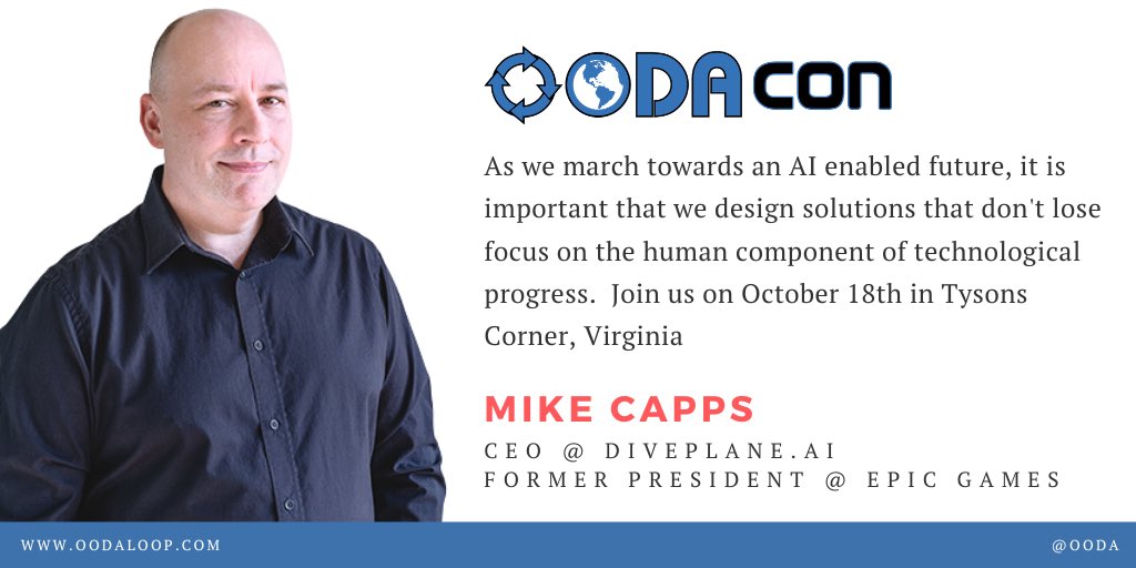 When we realized we had to “dive” deep into the future of real world AI at OODAcon we immediately thought of our friend Mike Capps of @DiveplaneAI. Incredibly experienced practitioner who has made the world a better place. For more see oodaloop.com