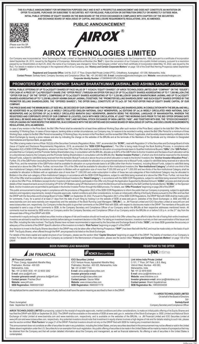 UnlistedXChange's tweet photo. #AiroxTechnologies Ltd. IPO Details. https://t.co/wcr9REmALh