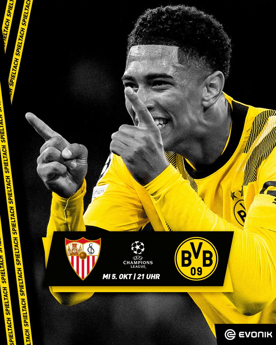 BVB's tweet photo. 🌟 M A T C H D A Y 🌟

🏆 @ChampionsLeague
🆚 @SevillaFC
🕘 21 Uhr
📍 Ramón Sánchez Pizjuán 
📱 #SEVBVB
📺 @DAZN_DE https://t.co/c2lIzKhWfd