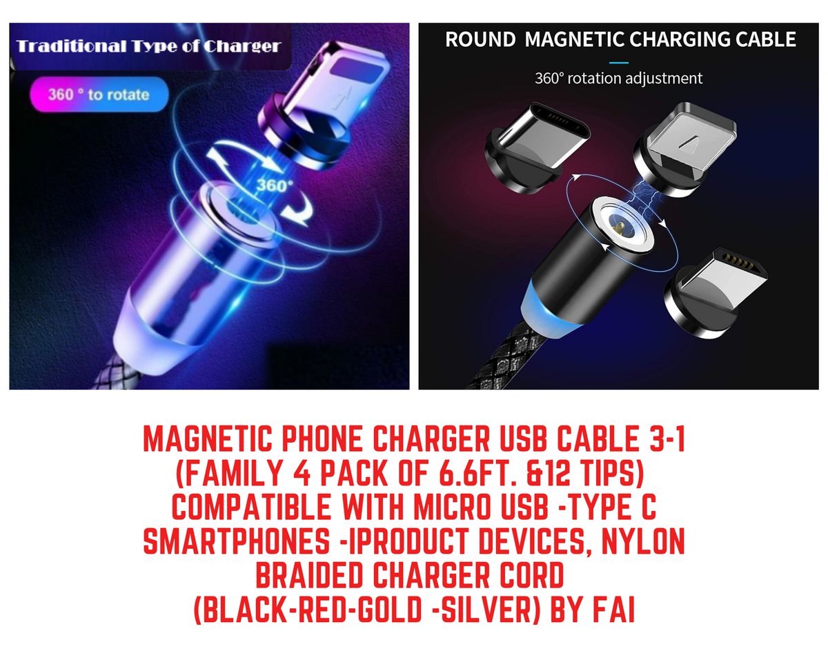 FaiHelp's tweet photo. FAI magnetic phone charger with 360° rotatable design allows you to charge your phone in any direction, instantly switch devices with a single cord.
#3in1 #magnetic #phone #charger #microUSB #typeC #iProducts Get yours now! Click the link below.
https://t.co/y44FI9PjEJ https://t.co/Z9UTApWNy4