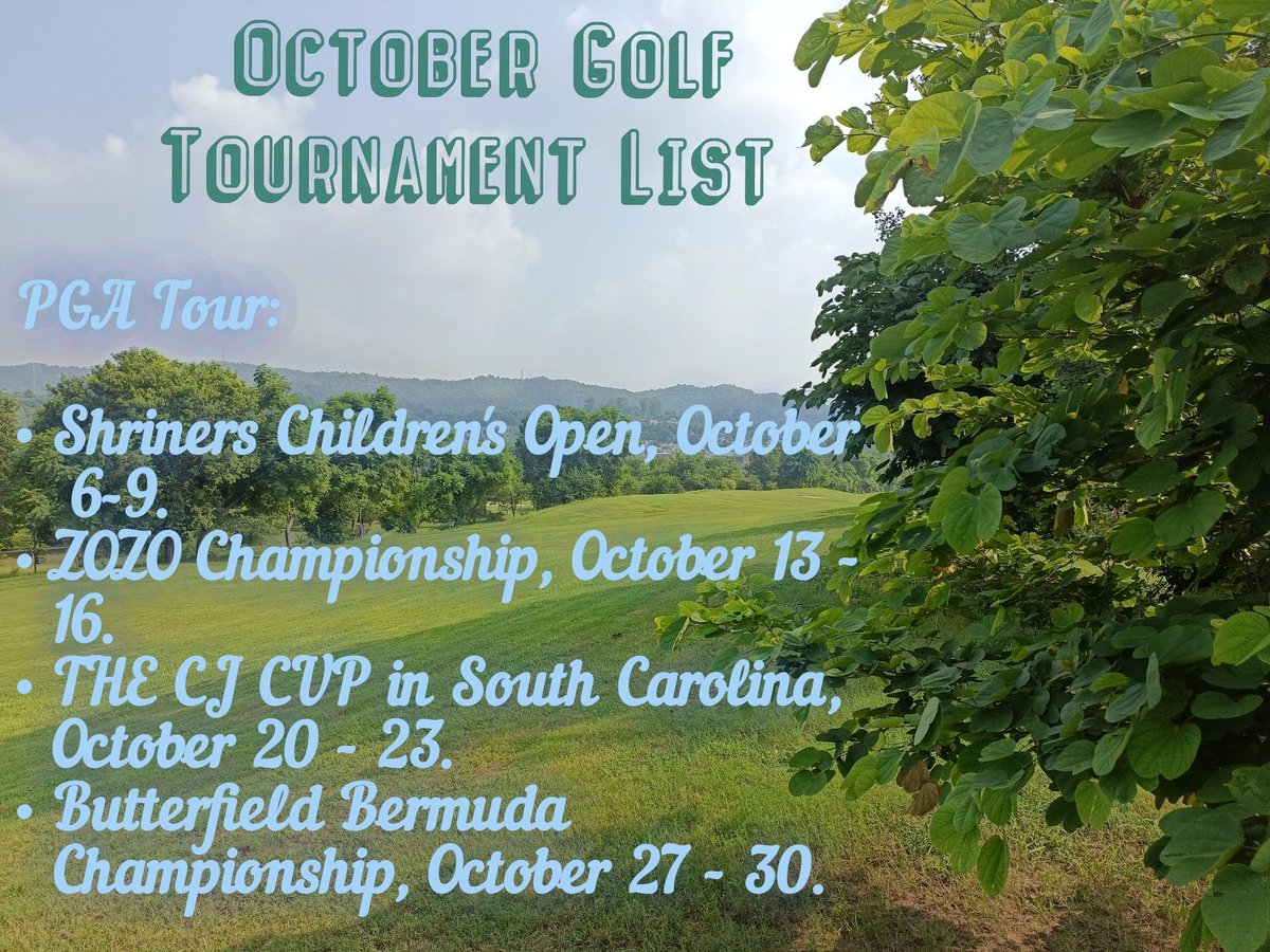 dkt_sports's tweet photo. October Golf Tournament List
#DKTSports
#OctoberGolf #October #GolfinginOctober #PGATour #LIVGolfTour #LIVGolf #LPGATour #DPWorldTour #EuropeanTour #PGAEuropeanTour #LPGATour #JapanGolfTour #JLPGATour #EPSONTour #PGAEuroProTour #LadiesEuropeanTour #HeroWomensIndianOpen #HWIO https://t.co/rdOAKrJWNj