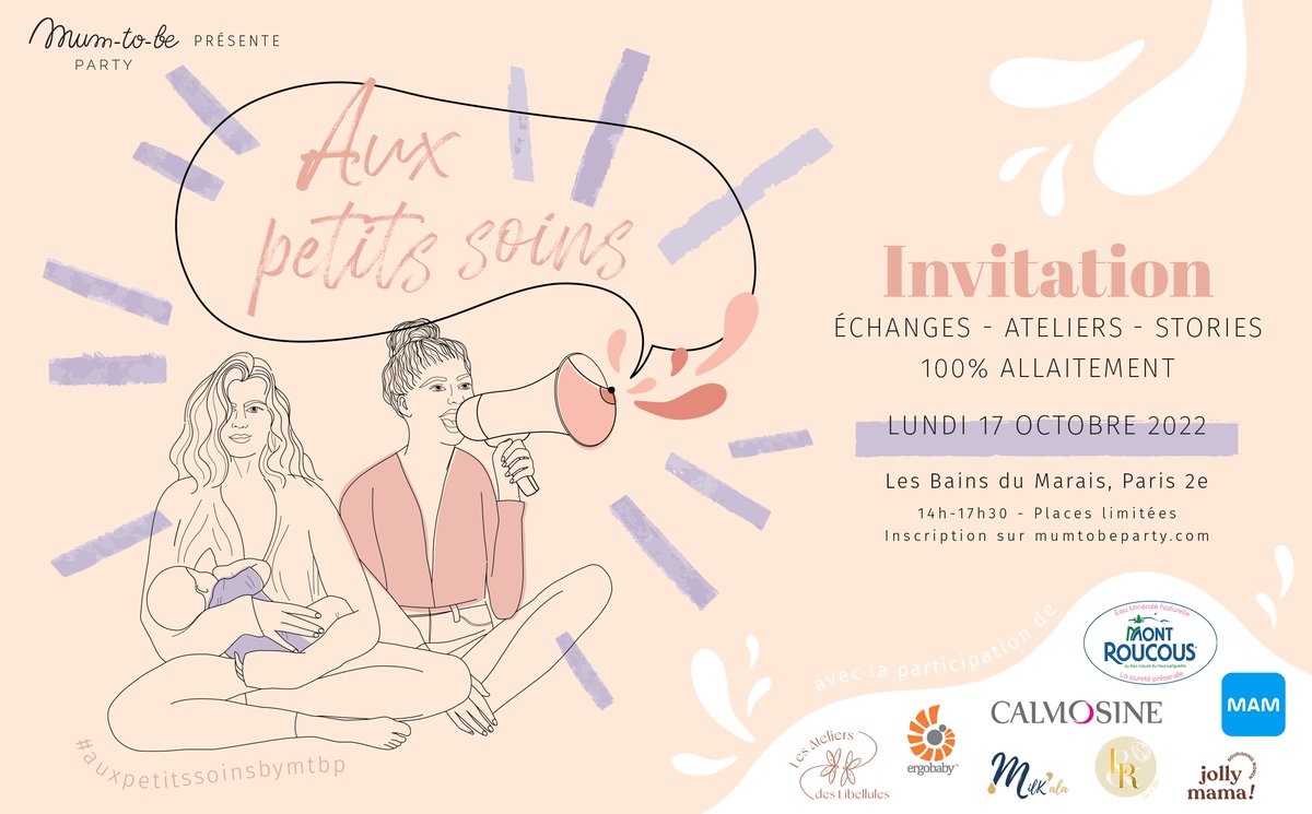 RDV lundi 17 octobre à l'occasion de la #smam pour une Rencontre 100% #allaitement aux <a href="/bainsdumarais/">Les bains du marais - Spa à Paris et restaurant</a>. 
Ateliers, témoignages, découvertes aux côtés d'influenceuses comme @martinsdanielae et d'expertes comme Anna Roy. 
Inscriptions : bit.ly/inscriptions-A…
#auxpetitssoinsbymtbp