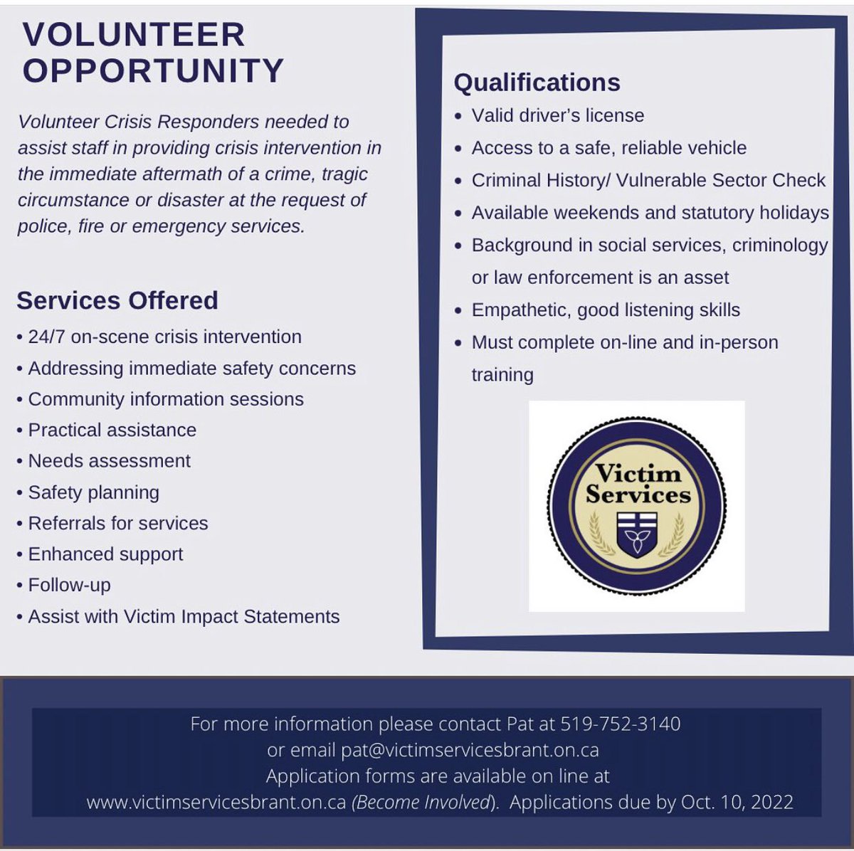 ⭐️Volunteer with us!
Please contact Pat for details, 519-752-3140.