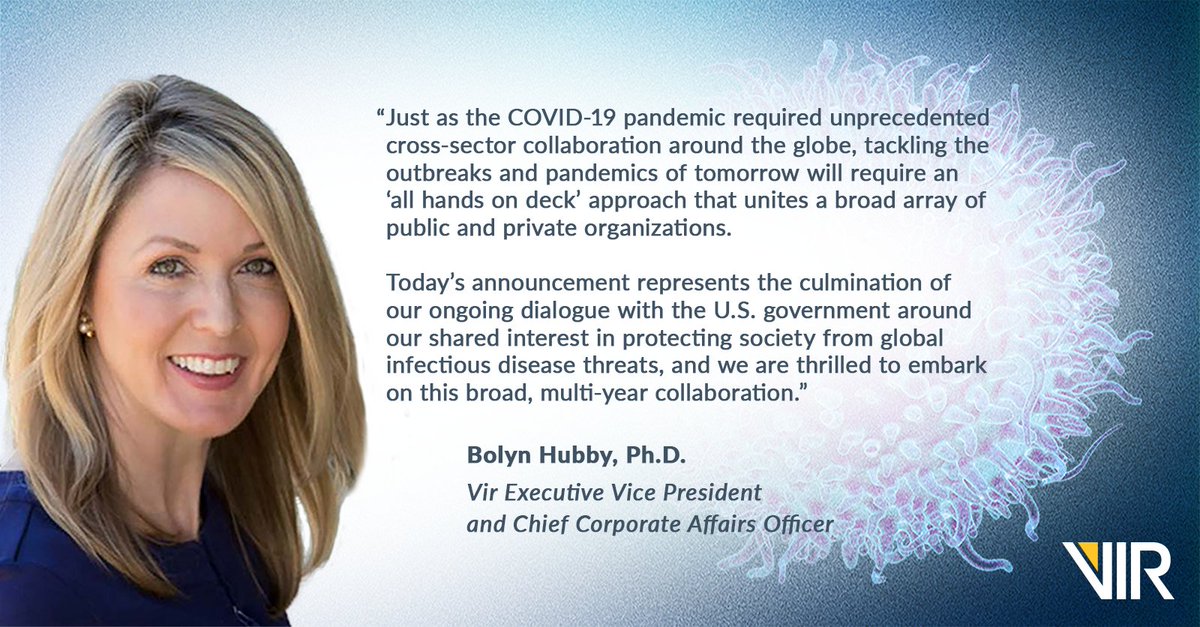 Vir is pleased to announce we have been awarded a <a href="/BARDA/">BARDA</a> contract with an initial investment of approx. $55M, which also allows for potential total investment of up to $1B, to support pandemic preparedness for influenza/other infectious disease threats. tinyurl.com/a6nnzbm3