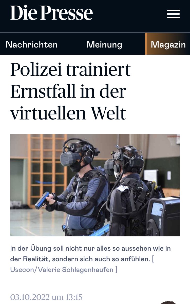 ChrisHRMR's tweet image. Austrian Media publishing an article about our #vr project for #police #training #shotpros diepresse.com/6196755/polize…
