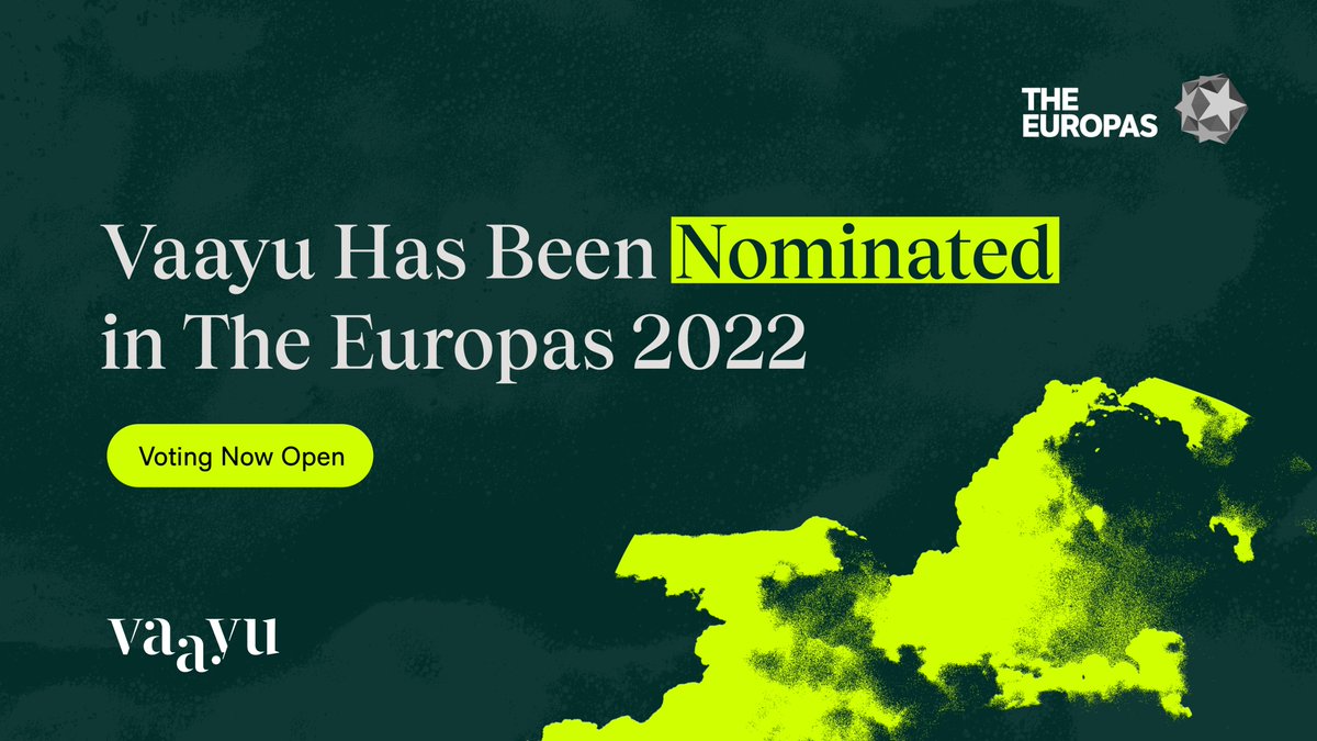 Voting is now open for <a href="/TheEuropas/">The Europas</a>! Vaayu has been nominated for two awards this year — B2B SaaS and Climate Tech/Sustainability — and we couldn’t be more thrilled. 

Make sure you vote before 11th October via theeuropas.com/2022-nominees #TheEuropas