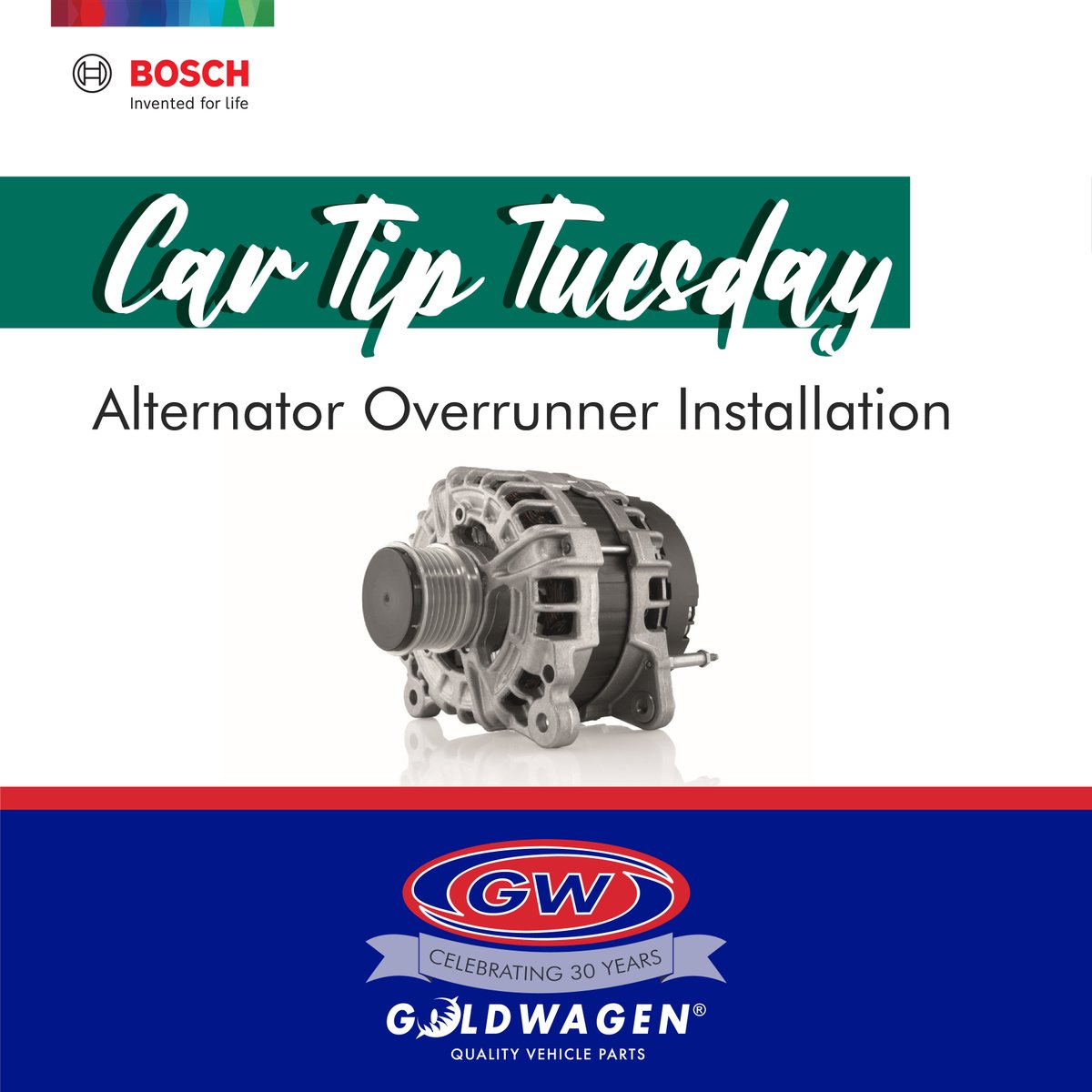 SAGoldwagen's tweet photo. CAR TIP TUESDAY!
Bosch workshop tips on Alternator Overrunner Installation.
#CarTipTuesday https://t.co/Mjv63Bwj6c