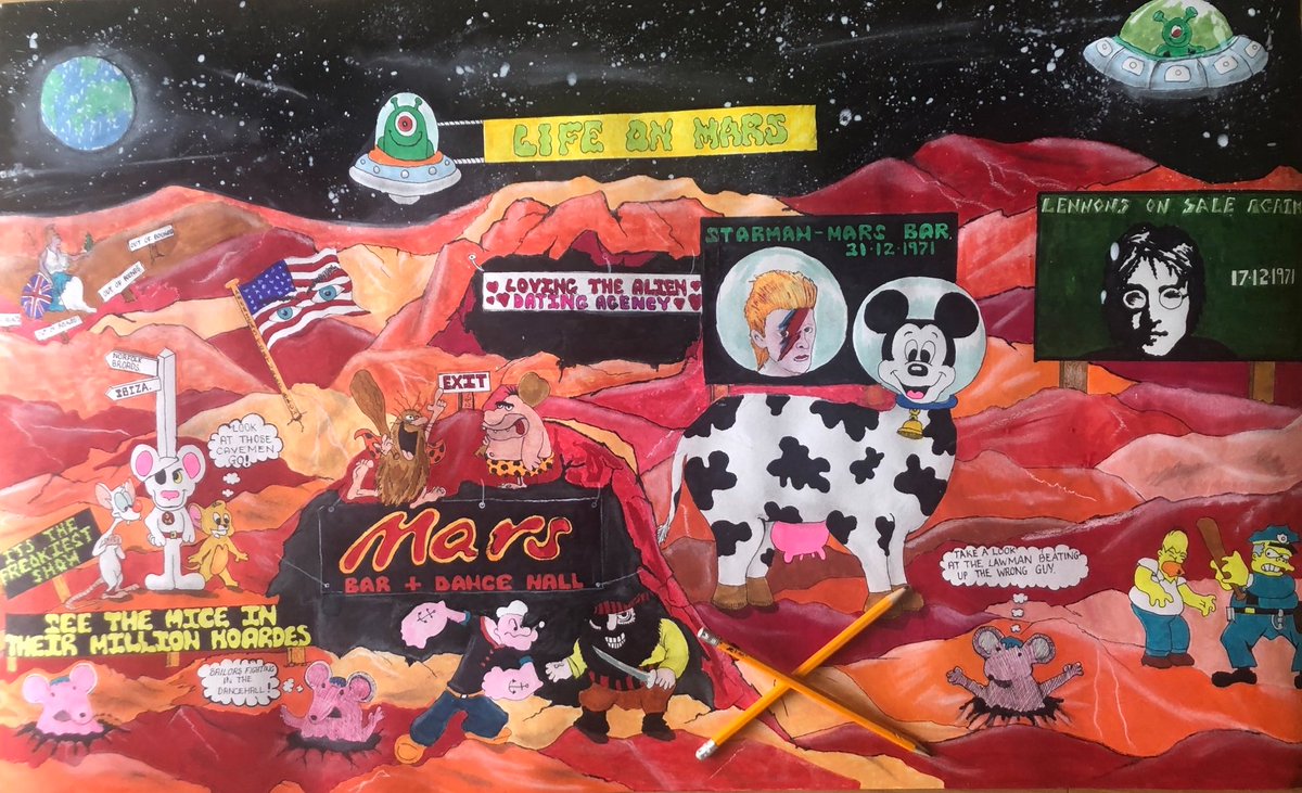 JanetHalmshaw's tweet photo. Mickey Mouse has grown up a cow - Bowie Life on Mars lyric print.#nowie #davidbowie #lifeonmars #lyrics #music #art #popart #cartoons https://t.co/8rYFzdFrgn