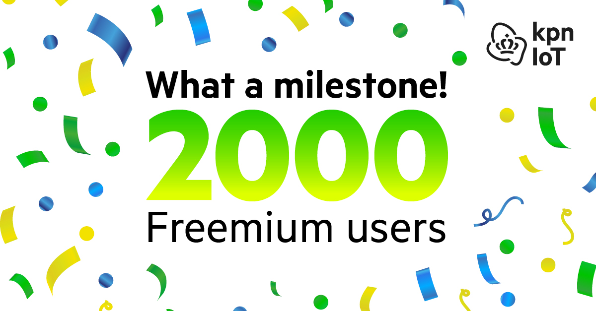 Today we celebrate our 2000 users in the Freemium KPN Things Portal! 🎉

KPN Things is a modular platform in which you can easily make and manage your own complete #IoT solutions.

Want join our Freemium community? Register here for free: lnkd.in/e8ZCtZA