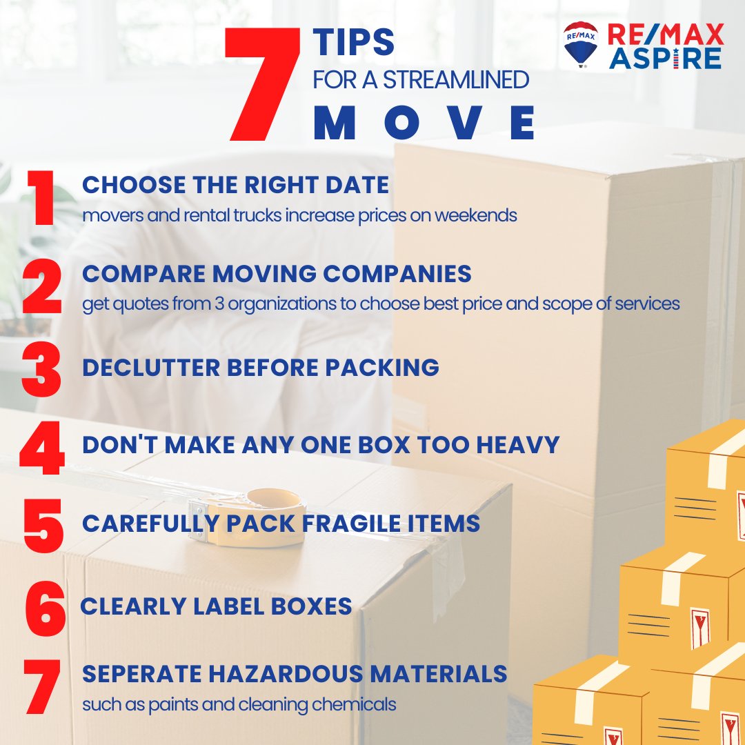 ✨How can you make moving easier? check these tips to organize, plan, and manage the entire process!
#movingday #movingtips #movingin #movingideas #movingout #movingtips #movingtipsandtricks 
remaxaspire.com
#Sold #teamTony #RemaxAspire #Teamtonyremax