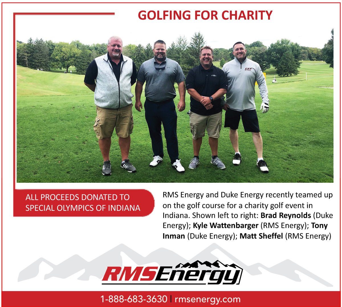 RMS_Energy's tweet photo. Representatives from RMS Energy and Duke Energy recently teamed up to play in a golf tournament, with all proceeds going to Special Olympics of Indiana.  
https://t.co/Od8YJlI0ua
https://t.co/mP8xZpRbD9 

#dukeenergy #rmsenergy #SpecialOlympics2022 https://t.co/MWd0zq0pyF