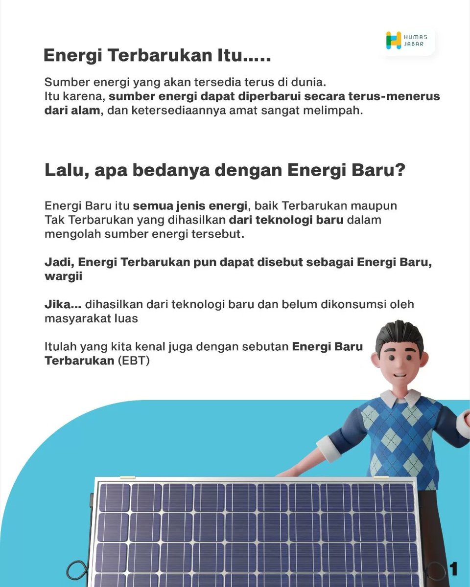 humasjabar's tweet photo. Energi terbarukan yaitu sumber energi yang dapat diperbaharui secara terus-menerus dari alam 😍🙌
Yuk, pakai dan manfaatkan! Demi masa depan anak dan cucu kita! 🤗

@ridwankamil @dpmptspjabar
#JabarJuara #RidwanKamil #WJIS2022 #SecuringTheNewFuture #JabarGreenInvestment https://t.co/GaygIrCm1q