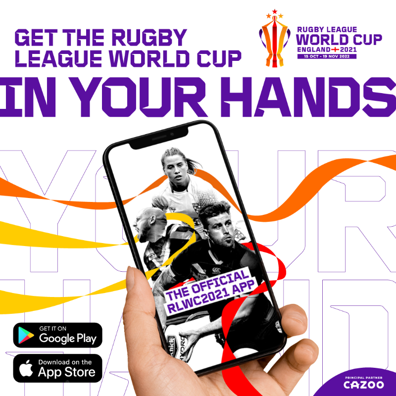 rugbyleaguewcup's tweet photo. 📱 The official RLWC2021 app is available now!

Catch all the action in one place, stay up to date with the latest RLWC2021 news and follow live in the match centre, plus opportunities to win prizes with the official tournament app.

Download today!

#RLWC2021