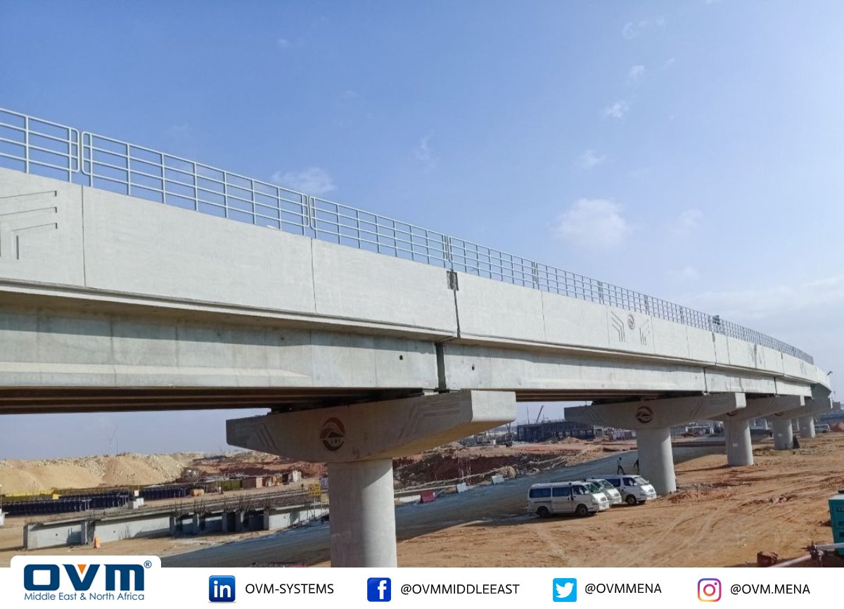 OVMmena's tweet photo. {Update} Completion of post-tensioning works for concrete girders of ‘New Capital bridges 02, 03 & 04’, bridges which are part of the construction of “Light Rail Transit LRT- Phase 02” running project in Egypt using OVM Prestressing system.
#OVM #LRT #EGYPT #NEW_CAPITAL https://t.co/9AFpKtmx0C
