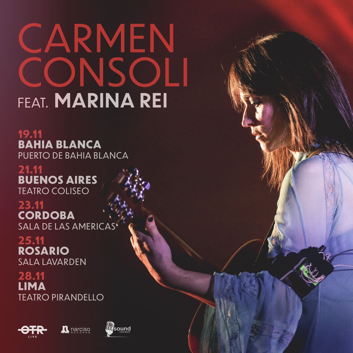 Continua questa straordinaria avventura iniziata mesi fa.  Con un set in duo, chitarra e batteria, mi appresto ad affiancare Carmen Consoli nella tournée in Sud America, per un concerto inedito in una combinazione tra femminilità e rock. ❤️