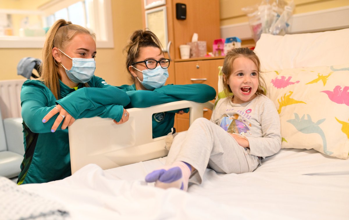 IrelandFootball's tweet photo. Brilliant to visit Cappagh Hospital today ahead of Ireland WNT 🇮🇪 camp starting

The nurses, doctors &amp; staff do amazing work and the new Cappagh Kids section is top class 👏

#CappaghKids | @NOHCOrthopaedic | #COYGIG https://t.co/ua5n569lZl