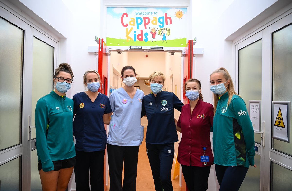IrelandFootball's tweet photo. Brilliant to visit Cappagh Hospital today ahead of Ireland WNT 🇮🇪 camp starting

The nurses, doctors &amp; staff do amazing work and the new Cappagh Kids section is top class 👏

#CappaghKids | @NOHCOrthopaedic | #COYGIG https://t.co/ua5n569lZl