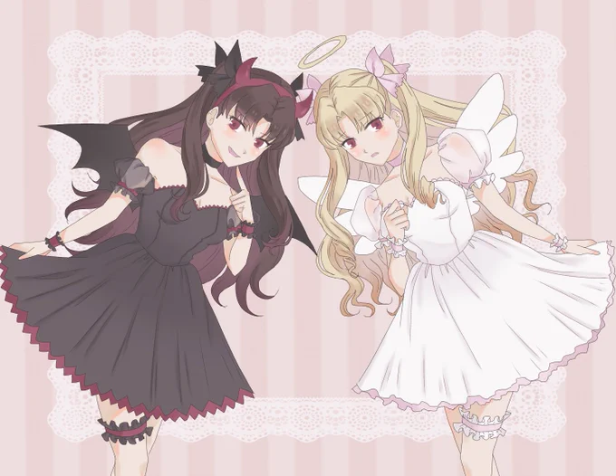 #天使の日去年描いた天使エレちゃんと悪魔イシュタル 