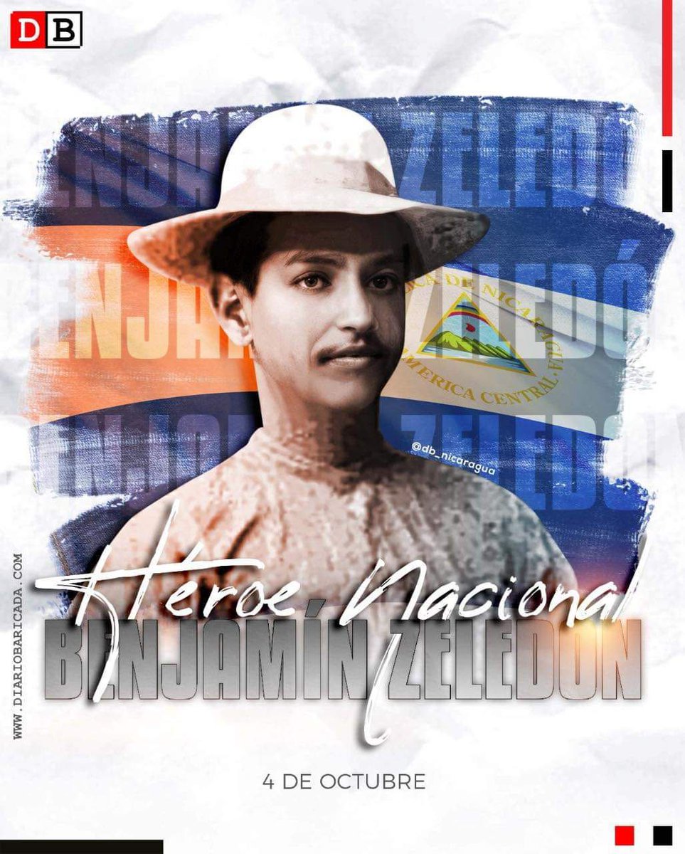 El 4 de octubre de 1879, hace 143 años, nació en La Concordia, Jinotega; el Héroe Nacional, General Benjamín Francisco Zeledón Rodríguez El 4 de octubre de 1912, hace 110 años, cayó combatiendo heroicamente en Catarina, Masaya, defendiendo la Soberanía Nacional.
#TropaSandinista