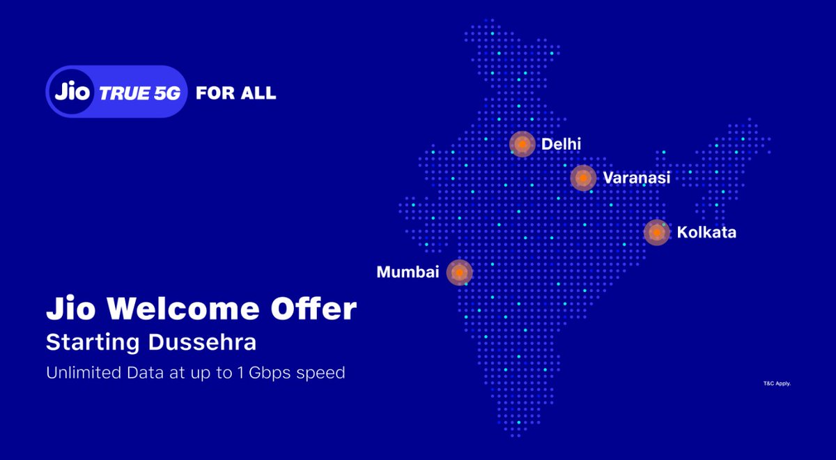 91mobilesHi's tweet photo. Dusshera पर इन पांच शहरों में शुरू होगा Jio True 5G Trail Service https://t.co/V3PSb28Vdd
