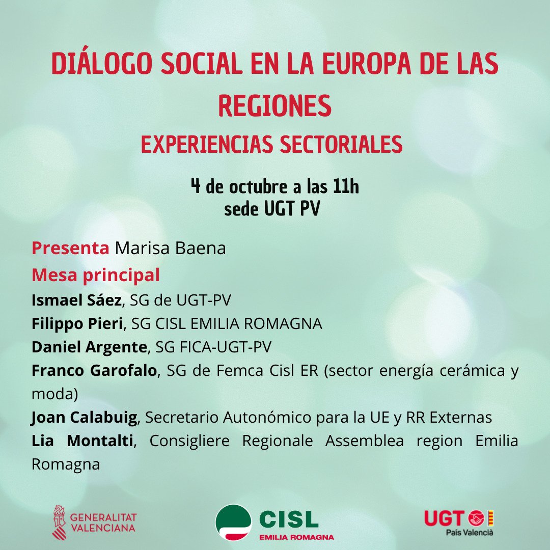 Cisl_ER's tweet photo. #4ottobre @filippopieri all'iniziativa @UGTPV :🗣"In questa fase di fase di crisi, transizioni e cambiamenti bisogna rafforzare il dialogo sociale e il ruolo dell'#Europa. Necessario rilanciare il partenariato fra i sindacati europei per politiche di sviluppo e tutele comuni" https://t.co/ziWF9N9Tt2