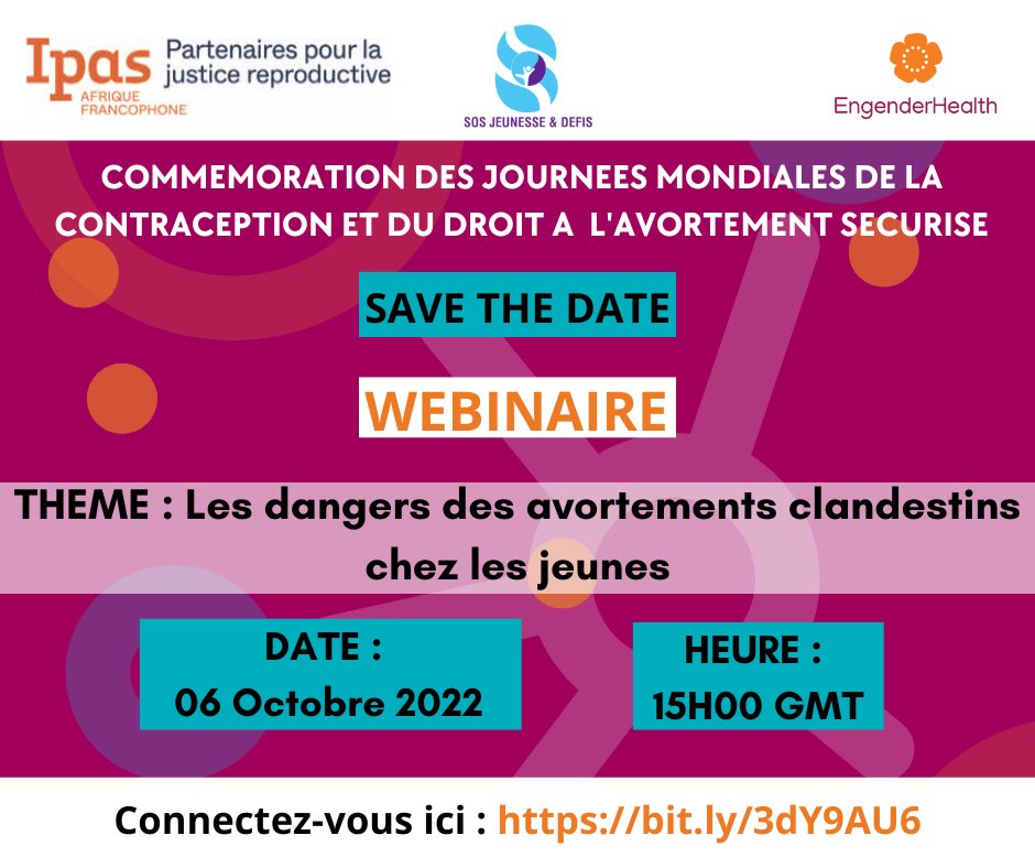 SOSJD_asso's tweet photo. #SaveTheDate
Rejoignez-nous le jeudi 06 octobre 2022 pour échanger sur les dangers des avortements clandestins chez les jeunes.
Pour participer à cette discussion , veuillez cliquer sur le lien suivant : https://t.co/84CX5TVDyL https://t.co/x0JnkWDwqX
