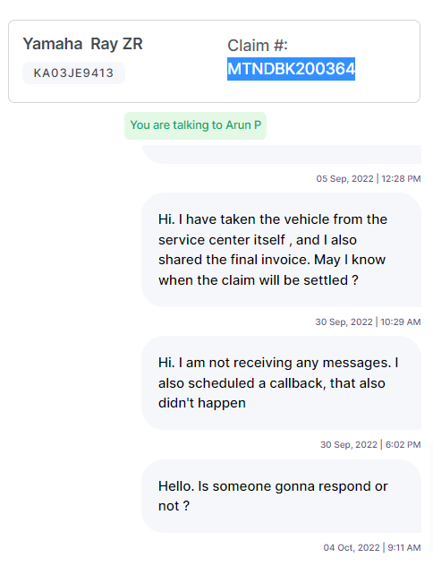 Selva3746's tweet photo. @ACKOIndia but no one is responding to my messages in app, I scheduled call back 3 times. No one called. Called the customer care twice and asked them , they are telling me that my claim in charge will get in touch with me. But  nothing happened so far. Is this how you treat a customer ? https://t.co/E5KplVNLjk
