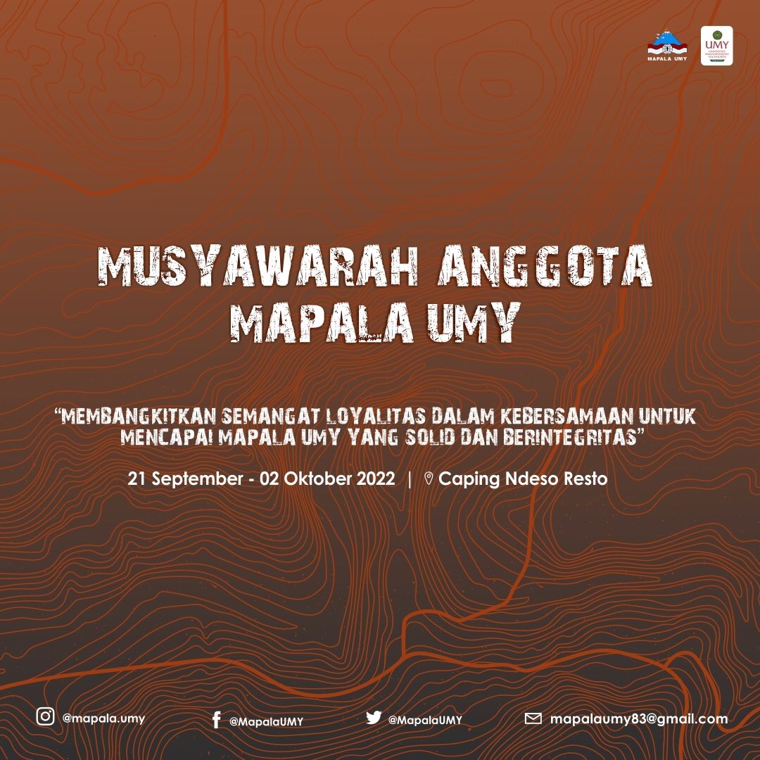 [MUSYANG MAPALA UMY PERIODE 2020-2022]
Musyawarah Anggota merupakan salah satu kegiatan yang dilakukan dalam organisasi seperti MAPALA UMY untuk pertanggung jawaban pengurus  dan pemilihan ketua beserta staff nya. 
Salam Lestari! kikkk!!!