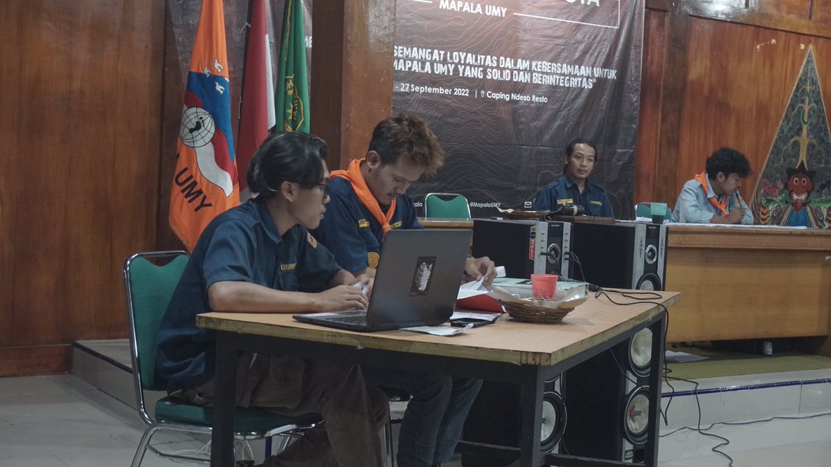 [MUSYANG MAPALA UMY PERIODE 2020-2022]
Rangkaian acara Musyawarah Anggota periode 2020-2022 telah di selenggarakan pada :

-Tanggal/Tempat :
 •21-30 September 2022 : Caping Ndeso Resto
 •1-2 Oktober 2022 : Kafetaria Muda Mendunia UMY 
Salam Lestari! kikkk!