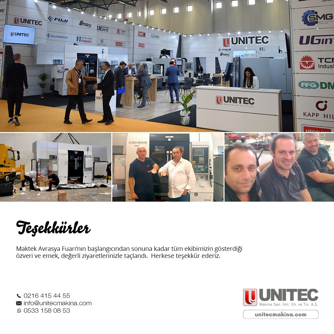 Maktek Avrasya Fuarı’nın başlangıcından sonuna kadar tüm ekibimizin gösterdiği özveri ve emek, değerli ziyaretlerinizle taçlandı. 
Herkese teşekkür ederiz.

#metalişleme #unitecmakina #metalworking #cnctezgah #cnctorna #maktekfuarı #maktek2022 #maktektuyap #tüyap #maktekavrasya