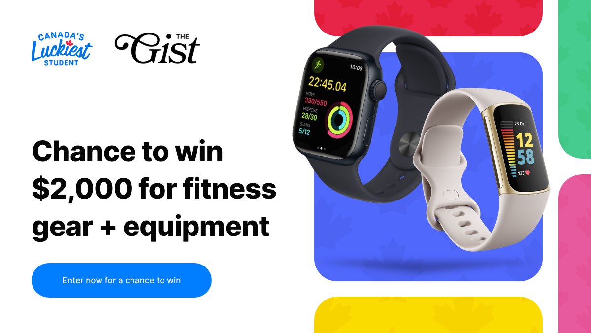 💪New prize to pump you up! Chance to win $2,000 from @thegistca to spend on fitness. Add it to your Canada’s Luckiest Student bundle for a chance to win! studentlifenetwork.55rush.com/cls11/dashboar…