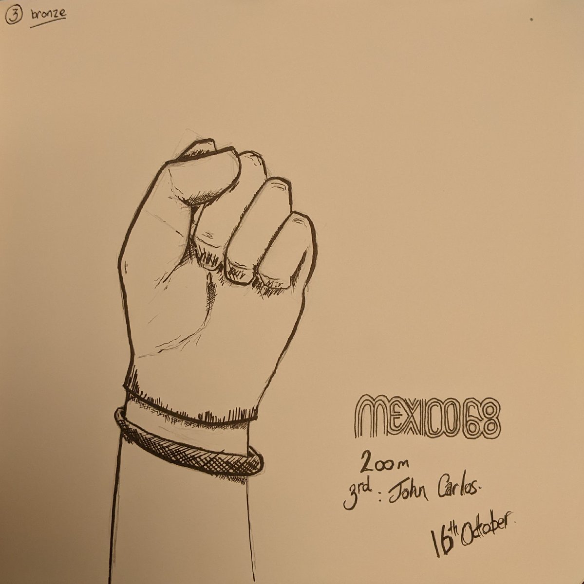 I enjoyed #artober day 3 -an obscure 'bronze' reference by celebrating the stand made by John Carlos in the Mexico '68 Olympics. Struggling with day 4 prompt now