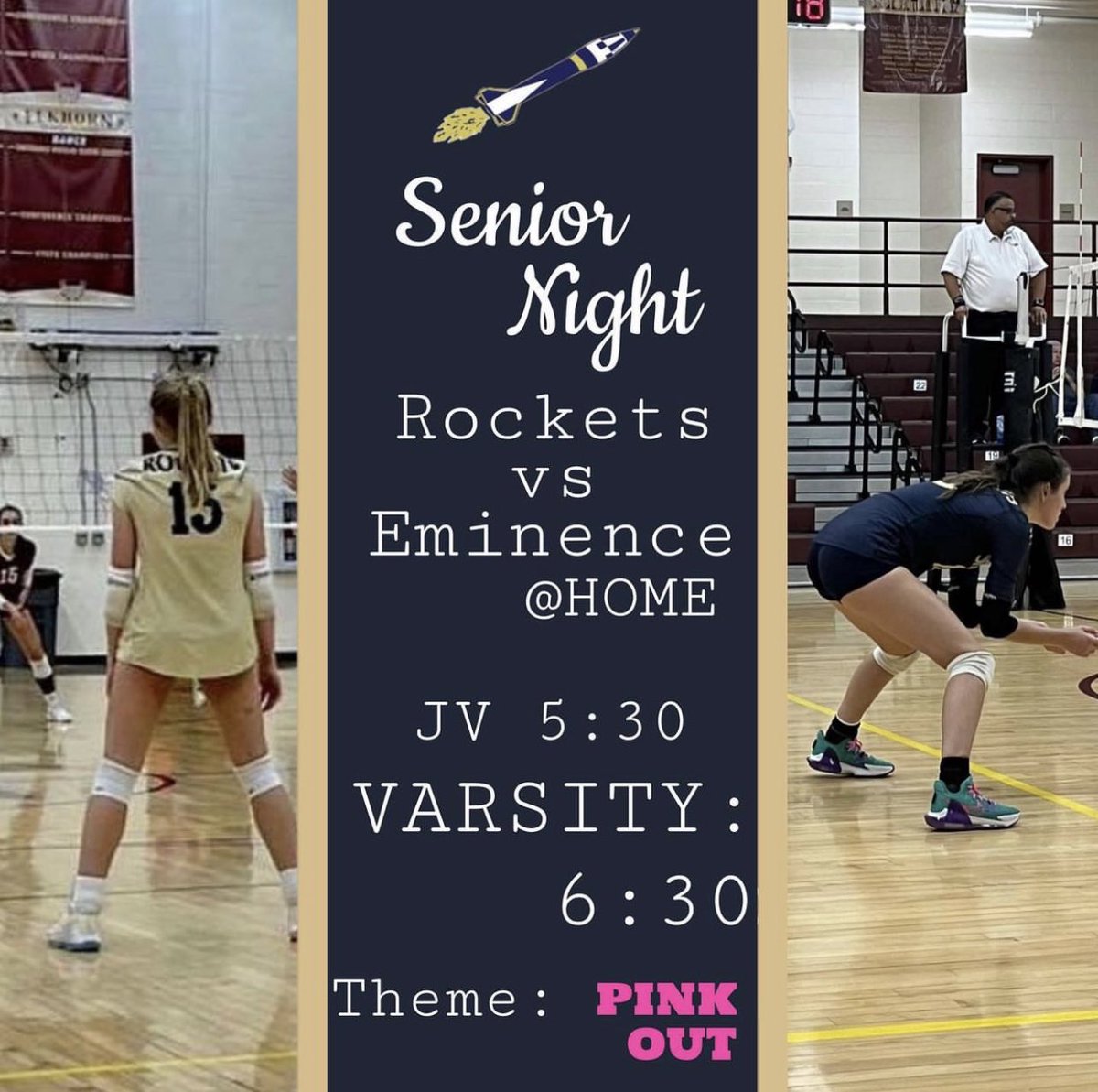 🚨Game Alert🚨

Come celebrate our seniors with us on Thursday October 6th. 

We will be honoring:
Mollie Bruner #11
Shayna Smith #16
Sofi Arnold #15

Festivities begin around 6:30pm⏰

See you there!