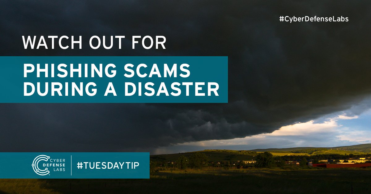 During times of natural disasters or severe weather, be cautious of unexpected e-mails and review the sender’s address to ensure it is coming from a trusted domain. Check out the <a href="/FCC/">FCC</a> for additional information on how to remain alert after severe storms: hubs.la/Q01nNScT0