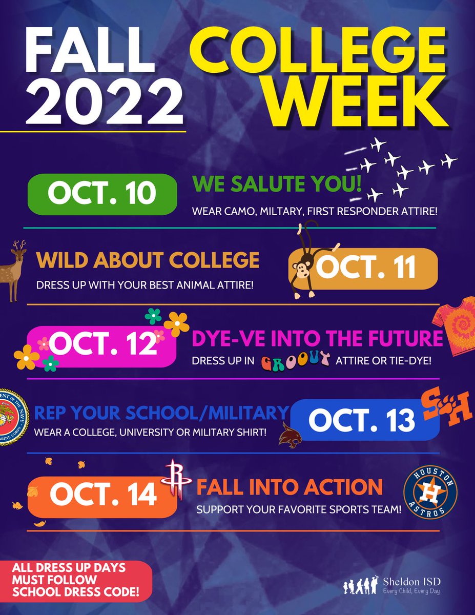 Come ONE, come ALL, let’s support College Week this FALL! @SuperStallions @ELA_Queleducate @EducatorGoals @nms_stuco