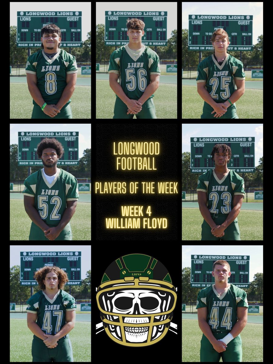 ☠️PLAYERS OF THE WEEK☠️

Offense: Anthony Ordonez '23
Defense: Tyler Hammel '23
Special Teams: Nick Miltenberger '23
Hard Hat (OLine): Josh Jackson '23
Hit Stick: Mason Hauser '23
Lion of the Week: Vincent Rosario '24
Scout Team: Prince Mack '26

#ROLLPRIDE