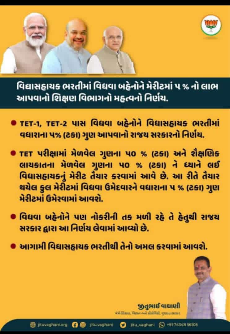 himakshjemsc001's tweet photo. સાહેબશ્રી @jitu_vaghani બહેનોનું હિત વિચારી #ઐતિહાસિક_નિર્ણય લેવા બદલ તમારો અને @BJP4Gujarat સરકારનો ખુબખુબ આભાર.🙏🙏

#હજુ_પણ..👇

💥💥#ચાલુ_નોકરીવાળાનું #રિપીટેશન_અટકાવો💥💥
અને મોટામાં મોટી ભરતી આપી હજારો યુવાનોના સપના સાકાર કરો એજ અપેક્ષા અને વિશ્વાસ આજે પણ. 🙏 @VinodRao2000 https://t.co/QLNnW1tXaR