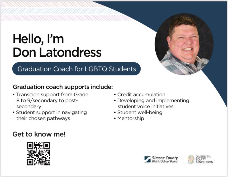 SCDSB DEI/ML Department (@scdsbequity) on Twitter photo The <a href="/SCDSB_Schools/">Simcoe County District School Board</a> is pleased to introduce Canada’s first Graduation Coach for LGBTQ Students, Don Latondress. We value the diversity and identity of our students and staff. The <a href="/SCDSB_Schools/">Simcoe County District School Board</a> is pleased to introduce Canada’s first Graduation Coach for LGBTQ Students, Don Latondress. We value the diversity and identity of our students and staff.