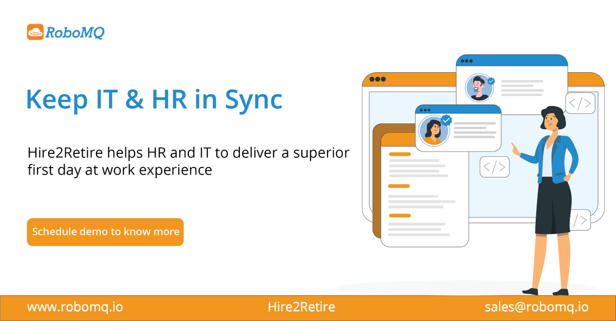 bramhg's tweet image. A close relationship between HR and IT departments brings your A-Game regarding onboarding. 
HR and IT collaborate seamlessly with Hire2Retire, so why hustle? 
Visit the link to know more bit.ly/3ydOLuI 
#Hire2Retire #RoboMQ #onboarding #superiorfirstday #IT #HR