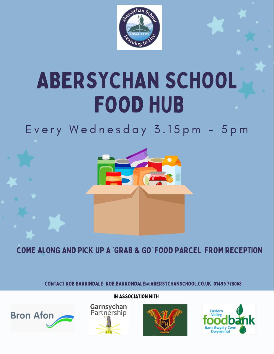 #AbersychanFoodHub every Wednesday from 3.15pm-5pm 
Please just drop in and pick up a grab and go parcel! 📦 #abercommunity @garnsychanHQ