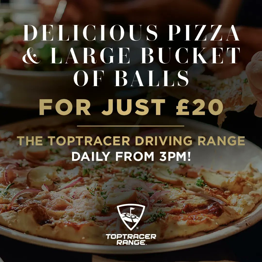 Head down to our driving range and practise your shot with a delicious pizza &amp; large bucket of balls for just £20 🍕🏌️  

Available daily from 3pm.

#golf #drivingrange #toptracer