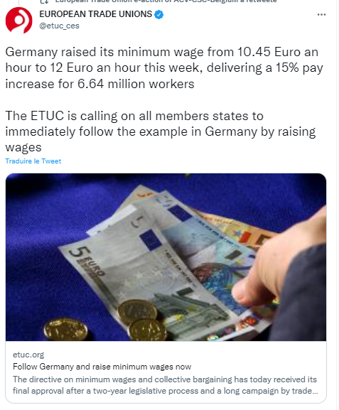 acv_csc_europe's tweet photo. 📢@etuc_ces:"Follow 🇩🇪Germany🇪🇺&amp; raise #minimum #wages now!" @EstherLynchs:"There is absolutely no excuse for member states to wait 2 years to deliver #decentpay, the #costoflivingcrisis demands that governments help the lowest paid #workers immediately"👇
https://t.co/jjNRgKCZFw https://t.co/c2yoDLjpty
