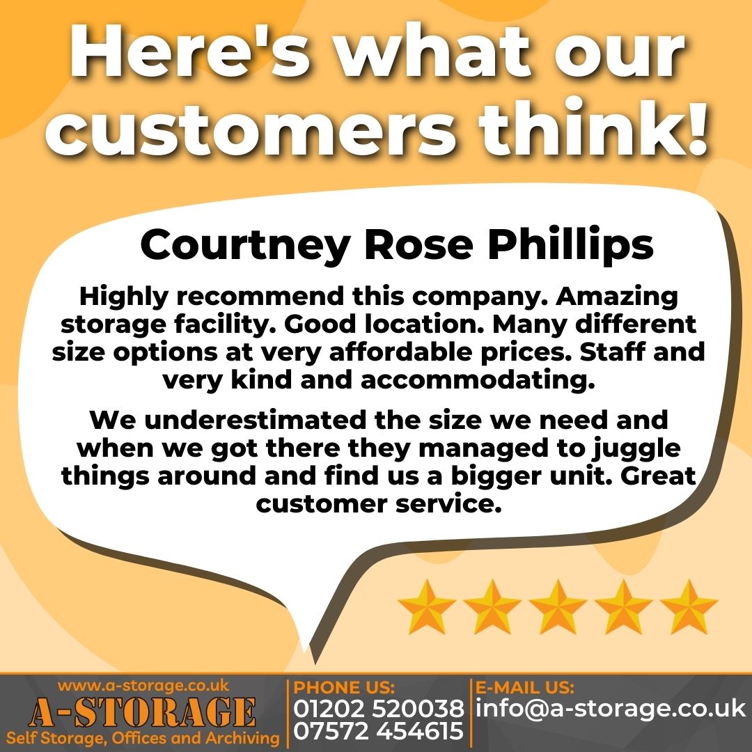 AStorageDorset's tweet photo. Don't just take our word for it, here's what our customers think of us!

If you would like to learn more about our services please contact our friendly team on 01202 520038 or visit https://t.co/l5lNlNbbYW https://t.co/Qckk7AuPIc