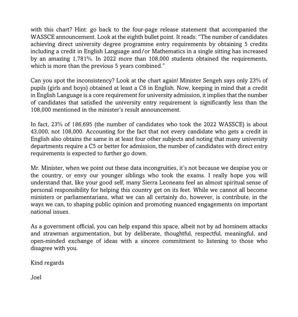 <a href="/KallonJoel/">Joel Abdulai Kallon</a> reacts to new information provided by <a href="/dsengeh/">David Moinina Sengeh</a> on the recently released #WASSCE result. 
<a href="/Salonemessenger/">Salone Messenger</a> <a href="/PresidentBio/">Barram</a> <a href="/Alhassan790/">Alhassan Jalloh</a>