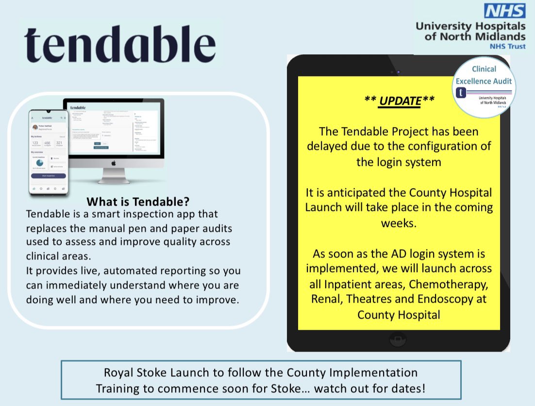 Emma Luxford (@emluxford40) on Twitter photo 📢Tendable update📢 We’re looking forward to getting started. Tendable is coming to County very soon! 🤩 <a href="/teamqualityuhnm/">UHNM Quality and Safety Team</a> <a href="/AnnMarieRiley10/">Ann-Marie Riley 💙 RN</a> <a href="/Simon__Rodger/">Simon Rodger</a> 📢Tendable update📢 We’re looking forward to getting started. Tendable is coming to County very soon! 🤩 <a href="/teamqualityuhnm/">UHNM Quality and Safety Team</a> <a href="/AnnMarieRiley10/">Ann-Marie Riley 💙 RN</a> <a href="/Simon__Rodger/">Simon Rodger</a>