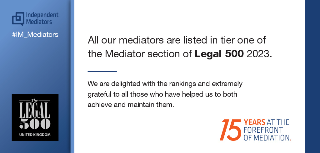 9 out of 9! All our mediators listed in the top tier of <a href="/UK_Legal500/">The Legal 500 UK</a>. We are delighted with the rankings &amp; are extremely grateful to all instructing solicitors &amp; clients for their support in helping us to both achieve &amp; maintain them. #disputeresolution #adr #mediation #mediate