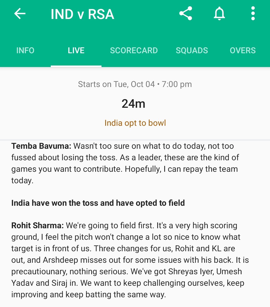 nakkee6an's tweet photo. Rohit him self telling Rohit rested #indvSA #cricbuzz #BCCI https://t.co/du1tZ99uqL