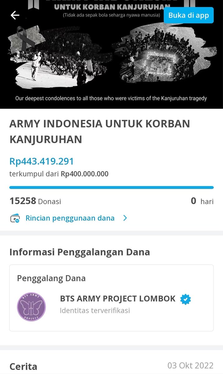 ftbleveryday's tweet photo. Terharu melihat fans BTS, Army, mengumpulkan donasi segini banyaknya bahkan menawarkan bantuan hukum ke Aremania. Mulai saat ini saya akan jadi abang-abangannya kpopers. Awas aja lu resein mereka mereka! 🙏

#SepakatDamai
#UsutTuntasTragediKanjuruhan https://t.co/xofRc6ZOdG