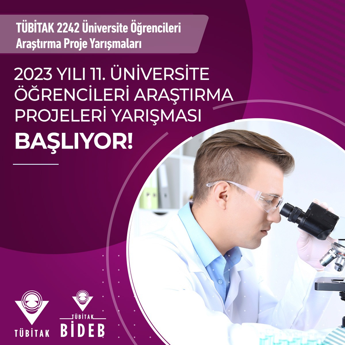 Tubitak's tweet photo. 1⃣1⃣. Üniversite Öğrencileri Araştırma Proje Yarışmaları’nda Heyecan Başlıyor!✨

Tasarlayan, üreten ve geliştiren gençlerimizin başvurularını bekliyoruz!🧑‍🔬

Heyecana katılmak için:👇
https://t.co/vsdF39KyuD https://t.co/1lhSTSsZoC